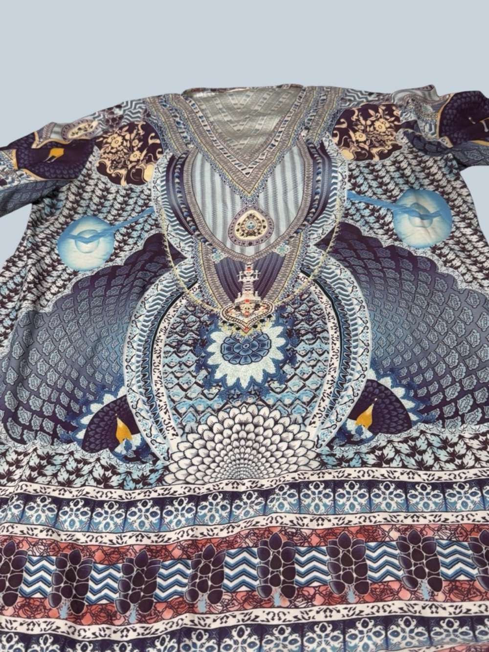 Boho Printed V-Neck Tunic Top in Navy XL - Picture 5 of 7